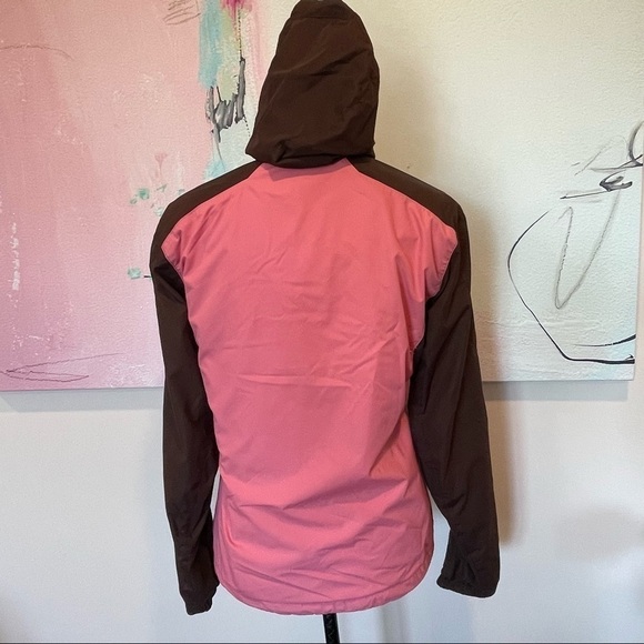 Adidas Womens Windbreaker Pink Brown Jacket Hood Full Zip Running Color block. - Picture 2 of 7